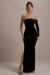 Sandrine | Black Velvet One-Sleeve Maxi Dress