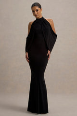 Teresa | Black High-Neck Cold-Shoulder Maxi Dress