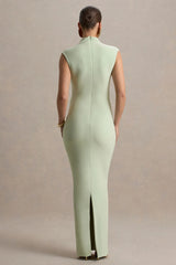 Kienna | Light Green Ruched High-Neck Maternity Maxi Dress