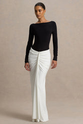 Matilda | Black And White Boat-Neck Maxi Dress With Ruched Detailing