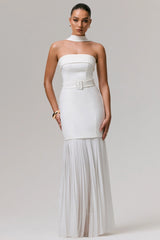 Jaquetta | White Belted Maxi Dress With Pleated Chiffon Skirt