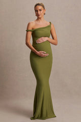 Lita | Olive Twisted Asymmetric Maternity Maxi Dress