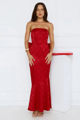 Symphony Of Silk Satin Strapless Maxi Dress Red