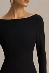 Caty | Black And White Long-Sleeved Maxi Dress With Drop-Waist And Ruffled Detailing