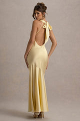 Amelita | Lemon Satin Cowl-Neck Maxi Dress