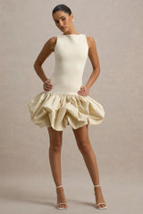 Tamie | Stone Boat-Neck Ruffled Mini Dress