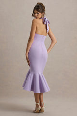 Valletta | Lilac Halter-Neck Ruffle-Trim Midi Dress