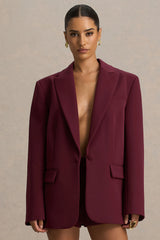 Katherine | Burgundy Plunge-Neck Tailored Blazer