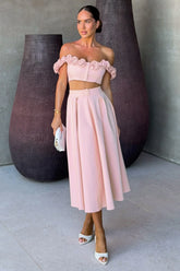 Sara | Baby Pink Midi Skirt With Buttons