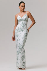 Luz | Green Porcelain Print Strappy Maxi Dress