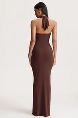 Lesley | Brown Plunge-Neck Maxi Dress