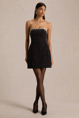 Visionary | Black Bandeau Mini Dress With Embellished Detailing