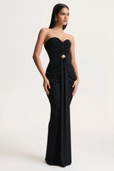 Beverly | Black Bandeau Maxi Dress With Gathered-Detailing