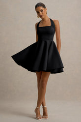 Peggy | Black Halter-Neck Skater Mini Dress