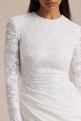 Florecita | White Embellished Lace Mini Dress With Sash Detail
