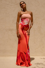 Ceremony | Pink Ombre Floral Print Bandeau Fishtail Maxi Dress
