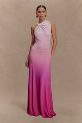 Marlee Asymmetrical Slinky Maxi Dress - Ombre Pink