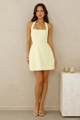 Hotel Service Halter Mini Dress Yellow