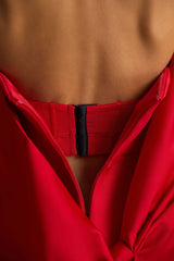 Tindra | Red Bandeau-Neck Mini Dress With Bow Sleeves