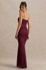 Juana | Burgundy Sweetheart-Neck Satin And Lace Maxi Dress
