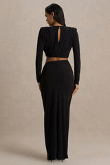 Avaline | Black Wrap Maxi Skirt With Ruched Detailing