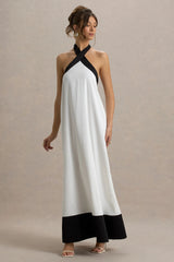Clarabella | White & Black Halter-Neck Maxi Dress
