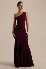 Zya | Dark Plum Asymmetric-Neck Fishtail Maxi Dress