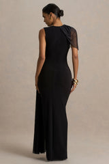 Brenda | Black Maxi Dress Mesh Cape And Sash