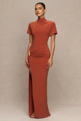 Arlena | Red High-Neck Wrapped Maxi Dress