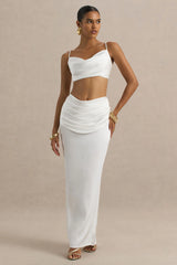 Rosita | White Ruched Maxi Skirt