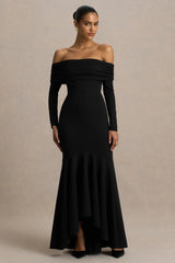 Everlasting | Black Bardot-Neck Maxi Dress With Drop Waist