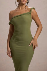 Salome | Olive Twisted Asymmetric Midi Dress