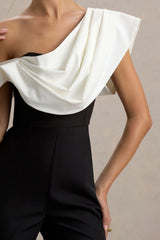 Falling For You | Black & White Asymmetric Draped Jumpsuit