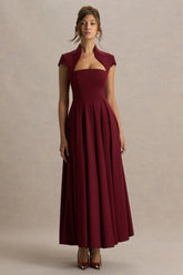 Scarlett | Burgundy Asymmetric-Neck Maxi Dress