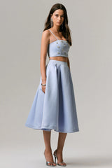 Iris | Blue Satin Pleated Midi Skirt