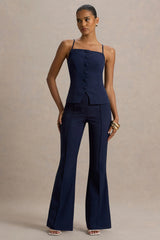Jada | Navy Tailored Flared-Leg Trousers