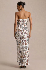 Kyle | Cream Sequin Floral Embellished Square-Neck Maxi Dress