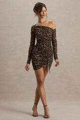 Aphrodite | Leopard Print Asymmetric Ruched Side Mini Dress