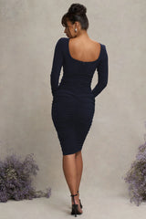New Life | Navy Maternity Square Neck Ruched Midi Dress
