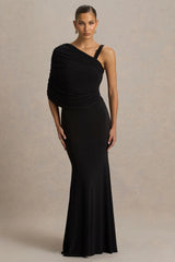 Sylvie | Black Asymmetric-Neck Maxi Dress