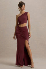 Sena | Burgundy Asymmetric Maxi Dress With Cut Out Details
