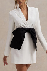 Prized | White Tailored Blazer Dress With Black Bow