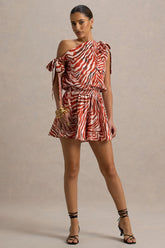 Bathe | Zebra Print Satin Asymmetric Playsuit