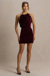 Polly | Burgundy Velvet Ruffled Strapless Mini Dress