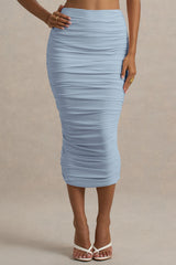 Lively | Powder Blue Ruched Midi Skirt
