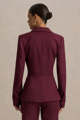 Unbeaten | Burgundy Fitted Corset Blazer Jacket