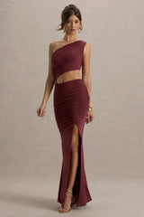 Sena | Burgundy Asymmetric Maxi Dress With Cut Out Details