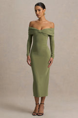 Spark | Olive Bardot-Neck Maxi Dress With Bow Detail