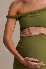 Lita | Olive Twisted Asymmetric Maternity Maxi Dress
