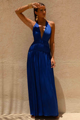 Pacific | Blue Halter-Neck Maxi Dress with Open-Back